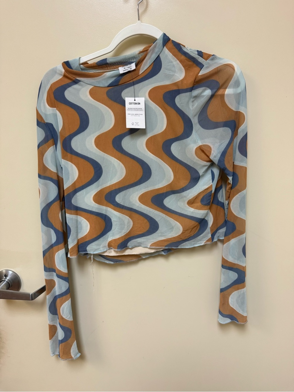 Cotton On Wavy Print Long Sleeve Crop Top - Multicolor. Sz XL NWT